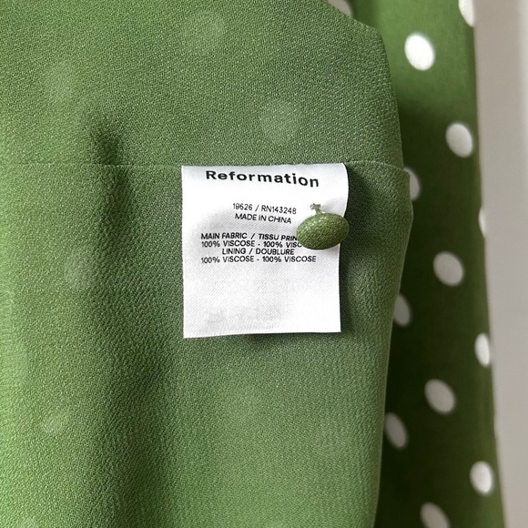 Reformation Carolena Polka Dot Midi Dress in Edamame Green - Picture 10 of 12